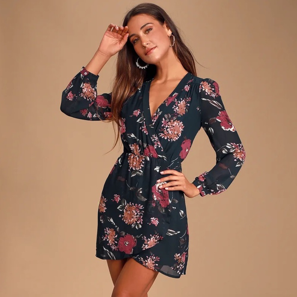 Lulus Pretty Pretender Navy Floral Print Dress